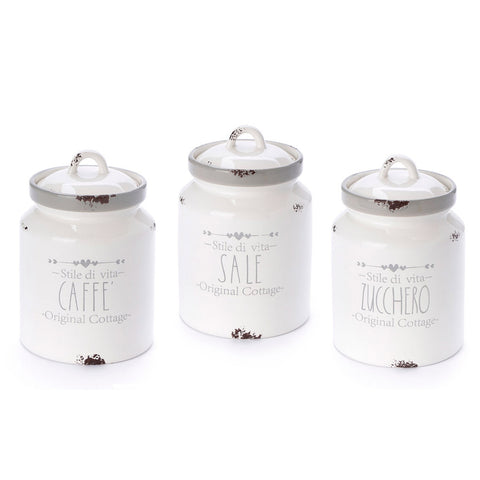 FABRIC CLOUDS Set of ceramic jars SECRET GARDEN salt sugar coffee 12x17
