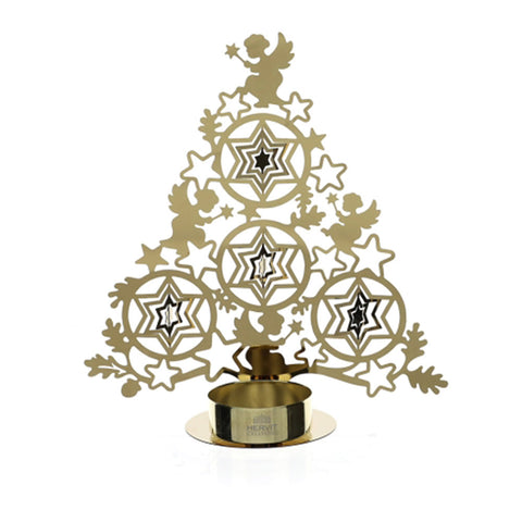 HERVIT Christmas tree candle holder in chromed gold metal with angels 18,5x20cm