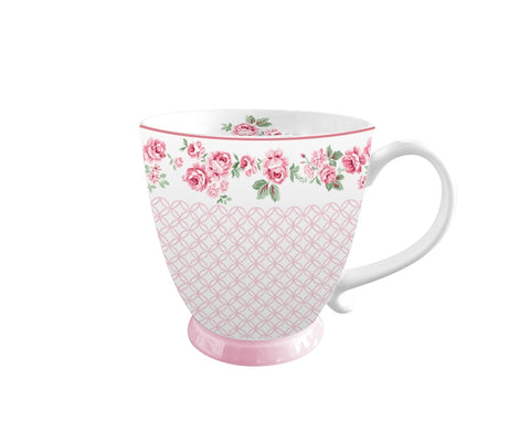 ISABELLE ROSE Tazza in porcellana LUCY in ceramica bianca e rosa 430ml IRPOR103
