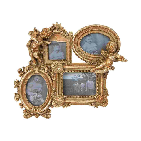 CLAYRE &amp; EEF Photo frame 4 vintage gold polyresin photo holders with angels