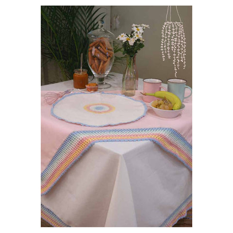 L'ATELIER 17 Rectangular kitchen tablecloth in pure cotton with rainbow crochet, Shabby Chic "Shanti" 3 variants