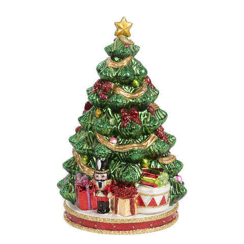 GOODWILL Décoration de Noël sapin en verre avec cadeaux verts 22,5 cm