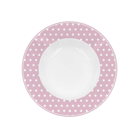 ISABELLE ROSE Fine pink bone china soup plate with white polka dots 22cm