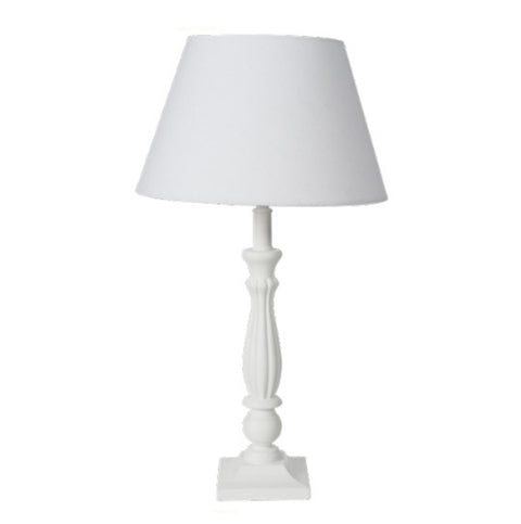 COCCOLE DI CASA Lampe de table en bois avec hotte en lin blanc "Tilde" vintage Shabby Chic D.11,5XH.55 cm