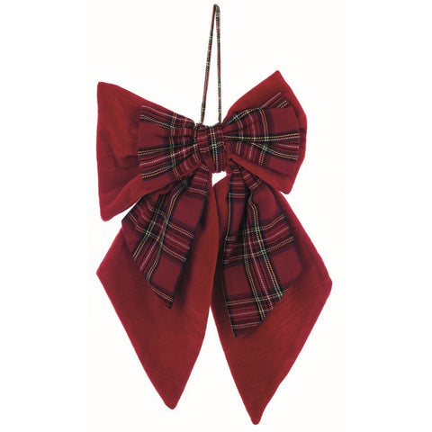 BLANC MARICLO' Fiocco doppio decorativo natalizio per porta TARTAN rosso 25x40cm