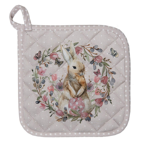 CLAYRE &amp; EEF Oven pot holder for kitchen with beige polka dot cotton rabbit 20x20cm
