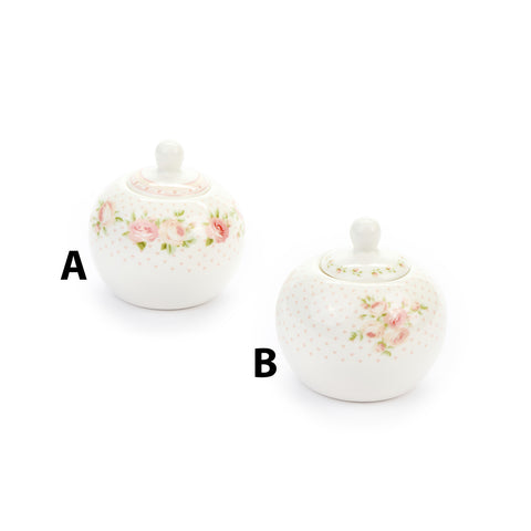 FABRIC CLOUDS Sucrier ANNETTE porcelaine fleurs roses 2 variantes 3,5x5,5x7