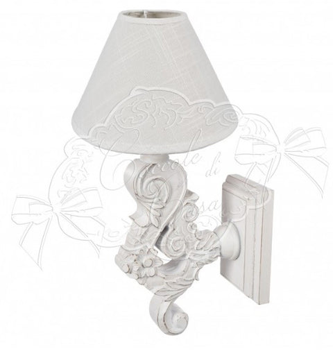 COCCOLE DI CASA Indoor wall sconce lamp with white hood in wood and "DOROTHY" fabric, Shabby Chic vintage antique effect 10x20x35cm