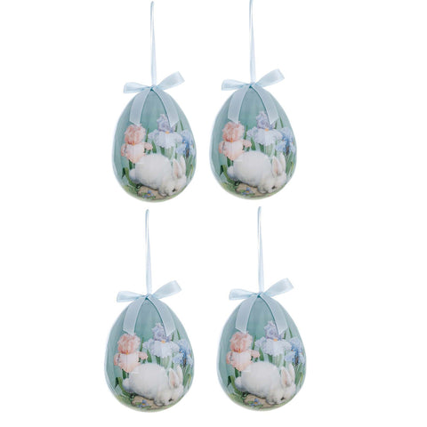 BLANC MARICLO' Set 4 decorazione uova albero Pasqua fiori retrò verde 7x7x10 cm