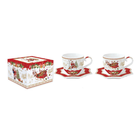 EASY LIFE Set 2 tasses à café de Noël + soucoupe en coffret cadeau porcelaine 120ml