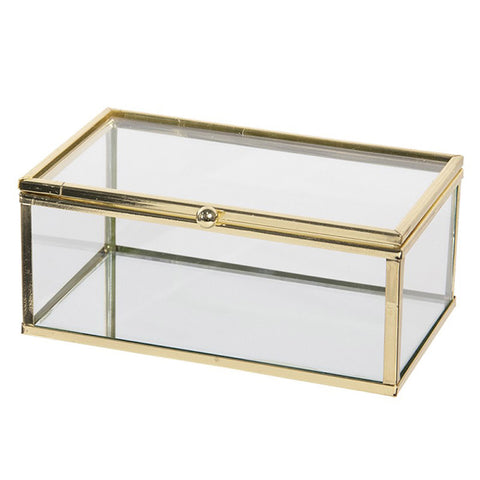 Clayre &amp; Eef Jewelery box gold box for jewelery in transparent glass 17x10x7 cm