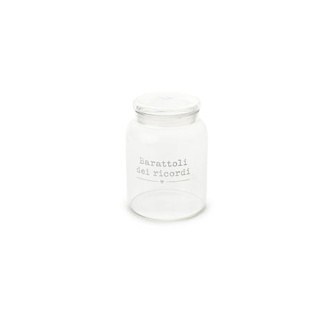 FABRIC CLOUDS Jar in borosilicate with writing "Jars of memories" H 11.5x14 cm