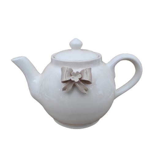 NALI' White Capodimonte porcelain teapot with beige bow 25x17cm LF34BEIGE