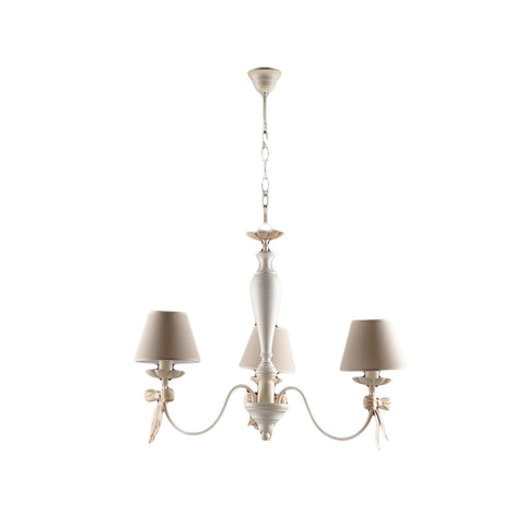 BRULAMP Chandelier 3 lights with lampshades and ivory wooden flakes decoration Ø60 H55 cm