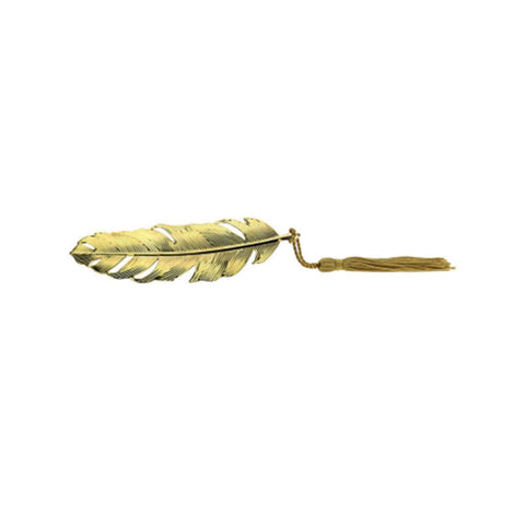 HERVIT Christmas decoration gold chromed metal leaf with tassel 3x10cm