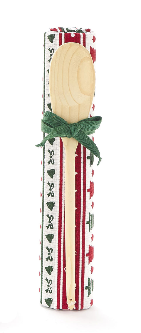 NUVOLE DI STOFFA Canovaccio natalizio con mestolo legno 9 varianti rosso 50x70cm