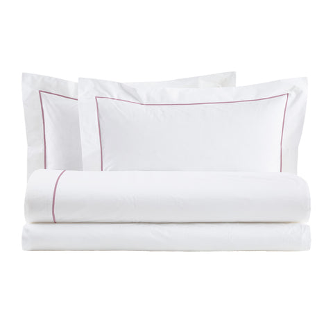 Pearl White Cotton queen size bed set + "Bacchetta" pillowcase 4 variants