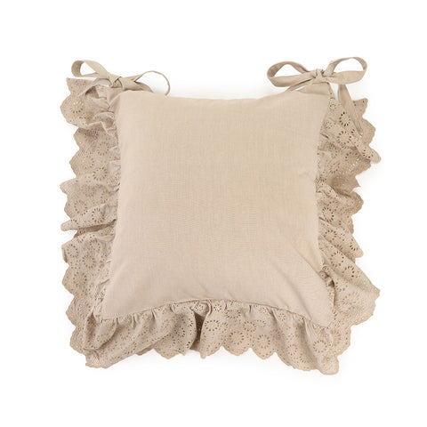 FABRIC CLOUDS Set of 2 cushions in beige chair cover with san gallo lace flounce, Shabby Chic Maria Vittoria - Danidè 40x40+12 cm