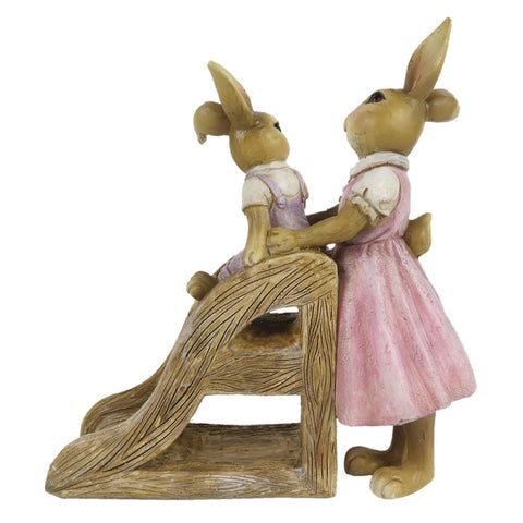 CLAYRE & EEF Set 2 conigli sullo scivolo decorazioni Pasqua beige 14x6x15 cm