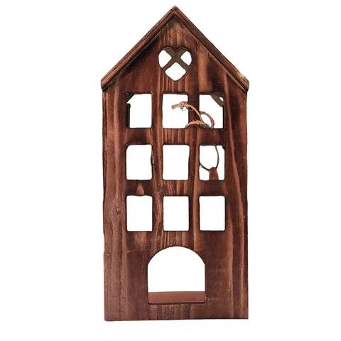 Bougeoir Boltze House, Maison en bois et fer, avec cœur et fenêtres sculptées, matériau naturel, effet antique scandinave fait main 2 variantes