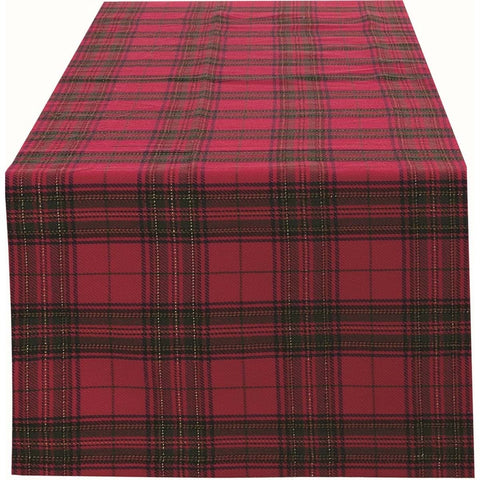 BLANC MARICLO' Chemin de table Noël tartan ECOSSAIS rouge et noir 40x140 cm