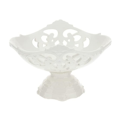 HERVIT Coupelle à fruits perforée centre de table grande porcelaine blanche 33x22x22 cm