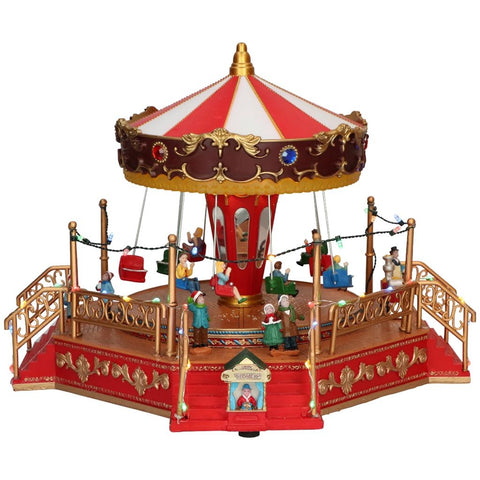 TIMSTOR Carousel Carrousel de Noël avec chevaux rouges et or 36x29x27 cm
