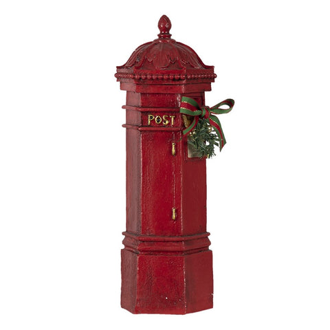 Clayre &amp; Eef Boîte aux Lettres Rouge Figurine de Noël avec Noeud 10x9x29 cm