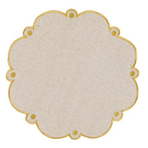 Blanc Mariclò Set due tovagliette beige con smerlatura oro