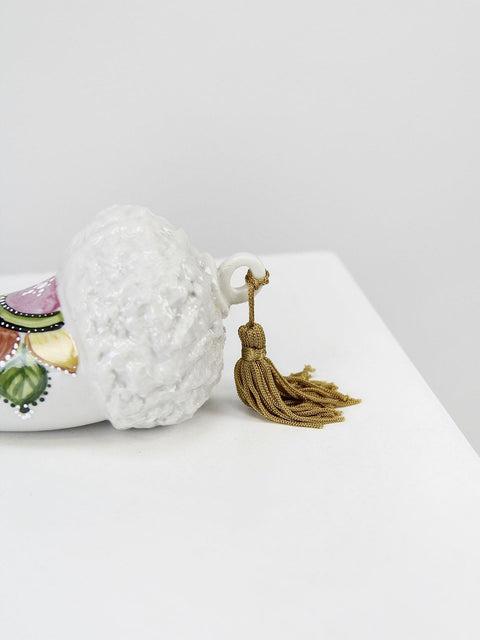 SBORDONE Corno portafortuna porcellana bianca con fiori H25 cm CR51/2