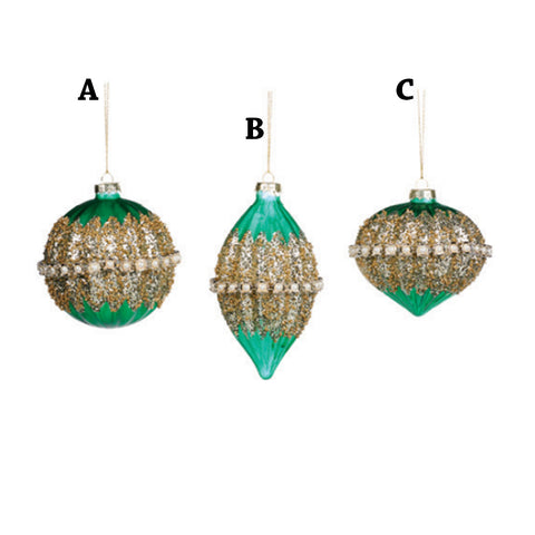 GOODWILL Christmas tree decoration 3 variants in green glass with rhinestones 10 cm