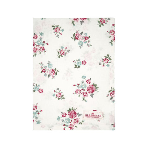 GREENGATE Tea towel SONIA WHITE in white cotton with flowers 50X70 cm COTTEASOI0112