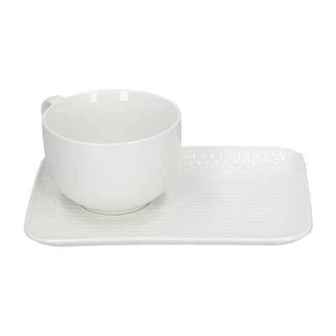 LA PORCELANA BIANCA Set petit-déjeuner APEREGINA tasse à lait avec plateau blanc