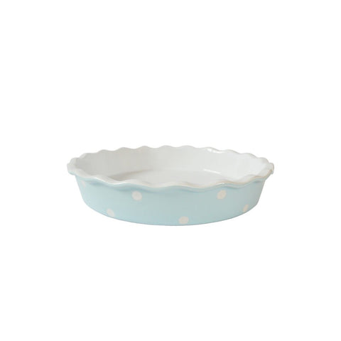 ISABELLE ROSE Plaque à pâtisserie ronde en céramique bleu clair à pois 26,5x26,5x5 cm
