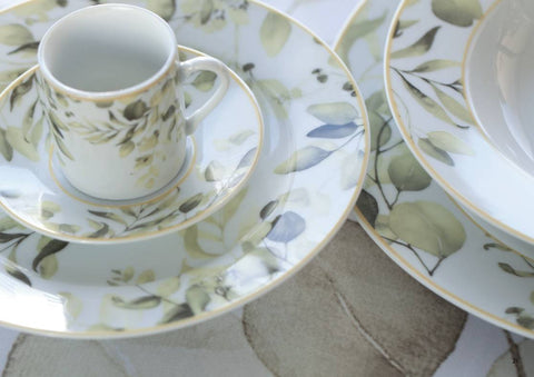 HERVIT Set of two yellow coffee cups with saucer in Botanic porcelain Ø9x5 cm