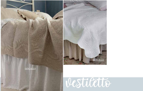 L'ATELIER 17 "Essentiel" Shabby Chic pure cotton bed base cover in pure cotton with san gallo lace 185x200x30 cm 2 variants