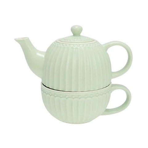 GREENGATE Teapot with ALICE cup in green porcelain 15 cm STWTEFAALI3904