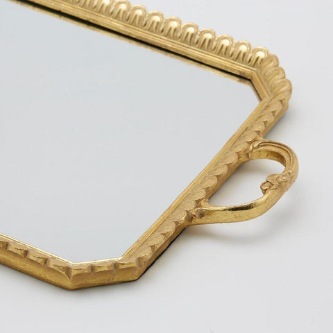 EDG Enzo De Gasperi Vassoio specchio decorativo rettangolare con manici oro, "Deco" classico vintage 56x30 cm