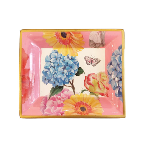 Fade Pocket vide design d'entrée, Centre de table en porcelaine avec fleurs et papillon "Camargue", Modern Glamour 20x16 cm