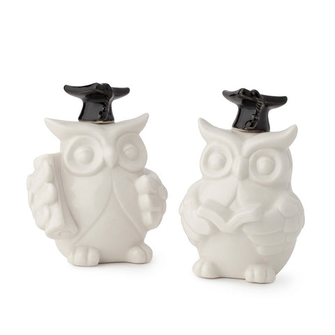 27896 HERVIT Set of 2 Porcelain Owls with Graduation Hat 6x9 cm 27896