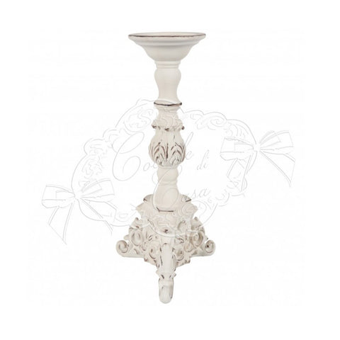 COCCOLE DI CASA Ivory candlestick in resin and wood with antique effect, Greta Shabby Chic Vintage D.15XH.34 CM