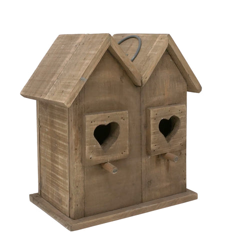 NUVOLE DI STOFFA Casetta uccellini in legno con finestre cuore H24x14,5x25,5 cm