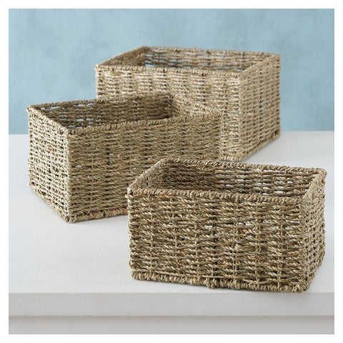 Boltze Rectangular wicker kitchen basket, storage basket made of seaweed wood and iron, natural material "ELSTRA", Country Vintage 3 variants