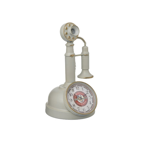 INART Orologio da tavolo telefono antico metallo bianco e oro 18x18x30 cm