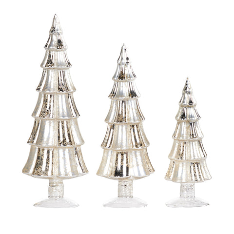GOODWILL Christmas decoration Set of 3 silver glass Christmas trees H32 cm