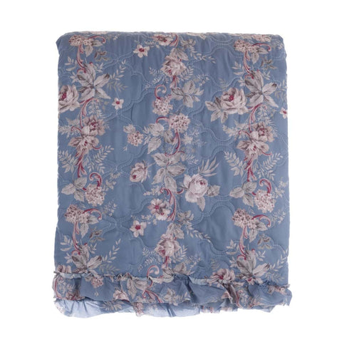 BLANC MARICLO' Boutis Quilt FLOWERING FRIENDSHIP with light blue flowers 180x260 cm