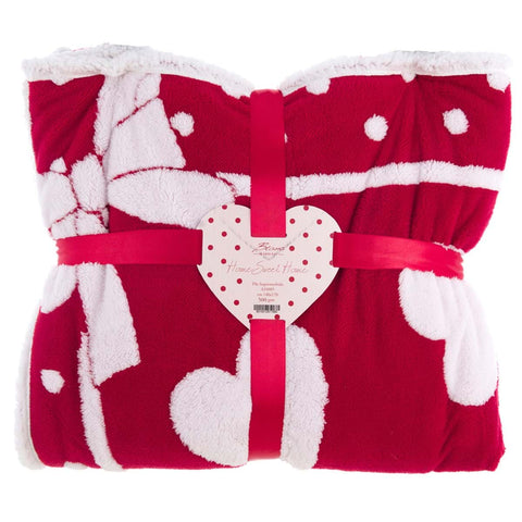 BLANC MARICLO' Plaid sherpa single Christmas blanket with hearts polyester 140x170