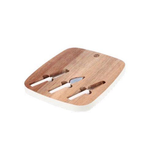 WHITE PORCELAIN Cheese board with wooden knives 35,6x27,9x2,5 cm
