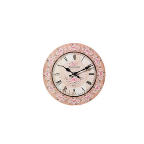L'ART DI NACCHI Shabby chic pink MDF floral decoration wall clock Ø34 cm