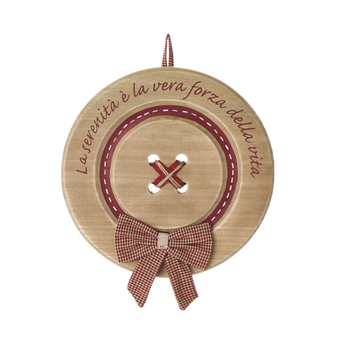 TISSU NUAGES Porte-boutons extérieur avec dédicace et noeud de Noël en bois Ø29 cm